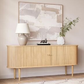WERMO 55'' Sideboard Storage Cabinet with Doors and Shelves - Credenza Storage Cabinet for Office, Bedroom Storage Cabinet, Hallway Storage Cabinet, Console Storage Cabinet (Oak)