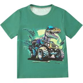 Boys Dinasour Graphic Short Sleeve Crewneck Novelty Soft Summer Casual Tee Top
