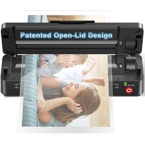 9-Inch Thermal Laminator Machine, World's First Open-Lid Design, Remove Jam in 5s, Auto Shut-Off, NTC Temperature Control, 5 Laminating Sheets for Home School Teacher Personal Office, Black