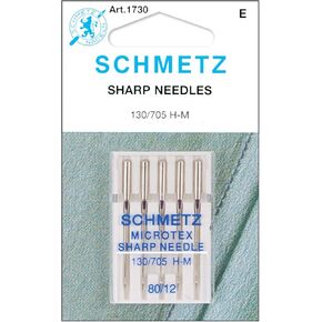 50 Schmetz Microtex Sewing Machine Needles - Size 80/12 - Box of 10 Cards