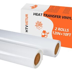 HTVVETUR Glitter White HTV Vinyl Heat Transfer Vinyl - 2 Rolls 12" x 10ft Glitter HTV for Shirts, Iron on Vinyl for Cameo - Easy to Cut & Weed for Heat Vinyl Design (Glitter White, 20ft)