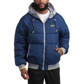 Reebok Men's Bomber Jacket - Quilted Rib Bottom Full Zip Up Hooded Puffer Jacket - Warm Outdoor Jackets for Men (M-XXL)