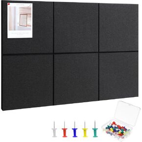 Large Cork Board 36" x 24", 6 Pack Felt Wall Tiles with Colored 30 Pcs Pushpins, Bulletin Board with Removable Self-Adhesive Strips, Pin Board Cork Boards for Walls Office Home-Dark Gray
