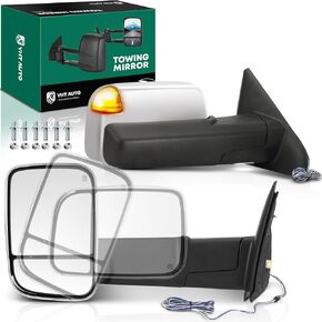 YHTAUTO Power Towing Mirrors Fits Dodge 2002-2008 Ram 1500, 2003-2009 Ram 2500/3500 with Power Adjusted Heated, Turn Signal & Puddle Light, Convex Driver & Passenger Side Pickup Chrome Car Mirror Pair