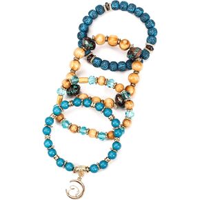Bohemian Stackable Bracelets for Women Men Set Stretch Multilayer Stack Beads Colorful Beaded Charm Tree of Life Handmade Tassels Jewelry Hippie Bracelets Dainty Best Friend Gift - 4PCS