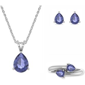 Natural Tanzanite Jewelry Set for Women in Sterling Silver, December Birthstone Gifts for Her Birthday, Anniversary, Christmas (Necklace, Ring, Earrings)(Round, Pear, Oval)