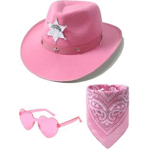 COSLAND Kids Cowboy Hat with Bandana and Glass, Girls' Western Cowgirl Hat, Pink