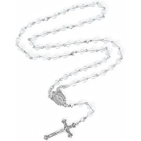 Rosary Beads Catholic for Women Crystal Heart Shaped Beads Rosary First Communion Christian Gifts Catholic Gifts(Clear)