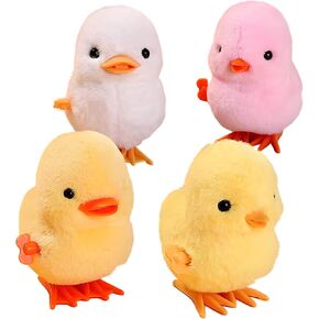 Wind-Up Plush Toys Fluffy Realistic Jumping Chicks & Ducks for Kids (Pack of 4)