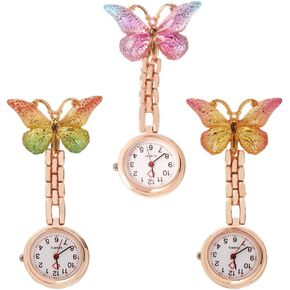 3Pcs Cute Butterfly Quartz Watch Brooch Accurate Timekeeping Stylish Design Lapel Clip On Fob Watch Style Pin Accessory