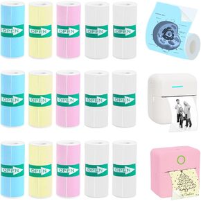 15 Rolls Thermal Sticker Paper for Mini Printer Sticker Maker, Including 9 Colored and 6 White Mini Printer Sticker Paper, Self-Adhesive Mini Thermal Printer Sticker Paper, 57 x 25 mm