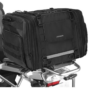 Motorcycle Tail Bag Expandable Motorcycle Travel Luggage Bag Motorcycle Seat Bag with Rain Cover&Shoulder Strap,Black
