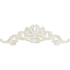 Sungmor Cast Iron Fleur De Lis Wall Decor, Vintage Green Metal Flower Scrolled Wall Pediments Decor, 15.5" Long Carved Appliques Onlays, Wall Door Cabinet Mantel Topper Corner Carving Decals