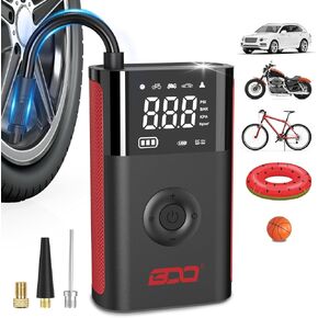 Tire Inflator Portable Air Compressor - 150 PSI Air Pump for Car,Tire Inflator with Pressure Gauge-2X Cordless Tire Pump for Car, Motorcycle, E-Bike, Ball red
