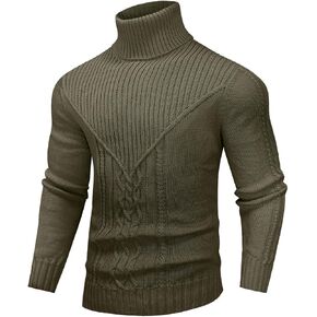 SAVKOOV Men's Turtleneck Sweater Cable Knitted Pullover Sweater