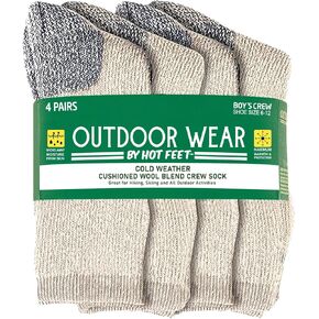 HOT FEET Cozy Wool Blend Kids Socks - Crew Winter Socks for Boys/Girls - 4 Pack