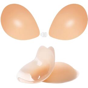 Adhesive Bras Strapless Sticky Bra Push Up for Women Backless Silicone Bras with Ultra-thin Silicone Nipple Cover Pasties Covers, D Cup Creme in Saudi Arabia