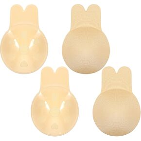 2 Pair Invisible Adhesive Bra, Nude Silicone Sticky Bra Breast Lift Tape Push Up Strapless Nipple Covers for Backless