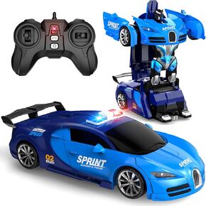 Transforming Remote Control Car, One-Click Becoming Robot Remote Control Car for Boys, Demo Mode, 360° Rotation, Easy to Use, 2.4GHZ, with LED Lights, RC Cars for Christmas Day, Kids 8+