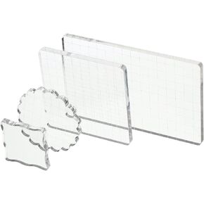 YOKIVE 4 Pcs Acrylic Stamp Block with Grid Lines Decorative, Transparent Acrylic Blocks Set, Great for Daily DIY, Crafts, Invitations, Cards