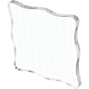 YOKIVE Acrylic Stamp Block with Grid Lines Decorative, Transparent Acrylic Blocks Wave, Great for Daily DIY, Crafts, Invitations, Cards (4" x 4")