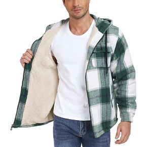 Men's Thick Fleece Plaid Jacket Flannel Shirts Sherpa Lined Full Zip Up Hoodie Winter Coat with Pockets