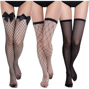 3 Pairs Fishnet Thigh High Stocking Over Knee Socks for Women Dress Daily Valentine's Halloween Cosplay Costume Party Tights Accessory