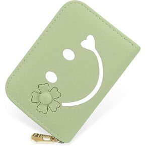 CONISY Cute Credit Card Holder for Women, Small Leather Zipper RFID Card Case Wallet with Removable Keychain