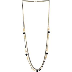 COOLSTEELANDBEYOND Statement Long Necklace, Beautiful Crystal Necklace, Gold Black Multi-Strand Layered Chains