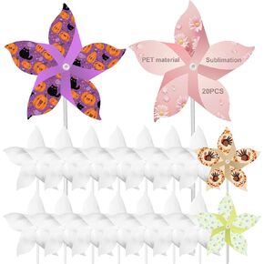 20PCS Sublimation PET Plastic Blank Pinwheels,DIY Pinwheels Craft Color Your Own Wind Spinners Toy Crafts DIY White Pinwheels Painting Party Favors Pinwheels