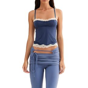 Women's Y2K Lace Cami Tank Top Sexy Spaghetti Strap Crop Camisole Backless Bustier 2024 Summer Going Out Tops