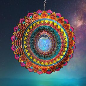 FONMY Solar Wind Spinner Mandala Flame 3D Stainless Steel Hanging Wind Spinners Worth Gift Christmas Decoration Indoor/Outdoor Garden Décor Kinetic Yard Art 12 Inches Multi Red Wind Sculpture