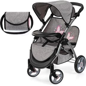 Bayer Design Dolls: Twin Star Stroller - Grey, Pink, Butterfly - Seats 2 Dolls Up to 18", Shoulder Bag, Foldable Sibling Buggy, Kids Toy, Ages 3+