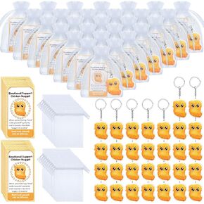 Tondiamo 30 Sets Emotional Support Chicken Nugget Bulk Chicken Nugget Keychain Positive Nuggets Keychain with Inspirational Cards and Bags Employee Appreciation Gifts for Coworkers Students Teacher