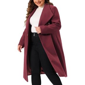 Agnes Orinda Plus Size Peacoat Overcoat for Women Notch Big Lapel Double Breasted Mid-Long Trench Coat