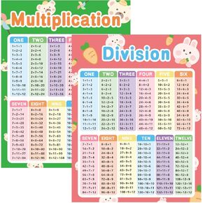 Multiplication Chart 2pcs Multiplication Table Chart Poster Math Posters for Elementary School Multiplication and Division Flash Cards Learning Posters Back to School Supplies Classroom Decor(17"*22")