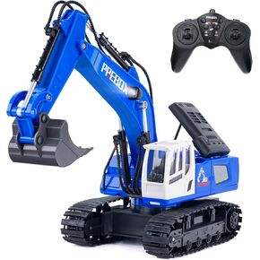 RC Construction Excavator Toy for Boys & Girls, Cool Birthday Gifts for Age 6 7 8-12+ Year Old, Sand Digger Toy for Kids with 11 Channel, Alloy Bucket, Lights & Sounds