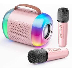 Mini Karaoke Machine for Kids - Portable Bluetooth Speaker with 2 Wireless Microphones, Gift for Girls Toys 4, 5, 6, 7, 8, 10, 12+ Years Old Birthday Family Home Party(Y5-Pink - 2 Mic)