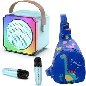 Mini Karaoke Machine, Portable Karaoke Machine with 2 Wireless Microphones, Gifts for Kids, Adults, Girls Boys Christmas Toys, Age 3 4 5 6 7 8+ Year Olds, Bluetooth Speaker, 1 Bag, for Party (Blue)