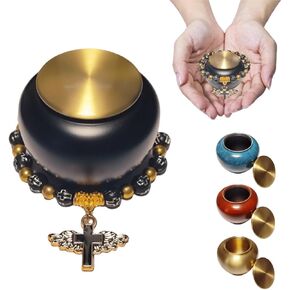 Brass Metal Keepsake Urn,Mini Cremation Urn for Human or Pet Ashes，Eternal Remembrance Cross Bracelet Decorative Urn for Ashes,Best Memorial Gifts for Loss of Loved One (Blue, Mini, Geometric)