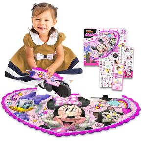 Minnie Mouse Floor Puzzle Set - Bundle with 25 Pc Minnie Foam Floor Puzzle for Kids with Minnie Stickers, Tattoos, More | Minnie Mouse Jigsaw Puzzles for Girls