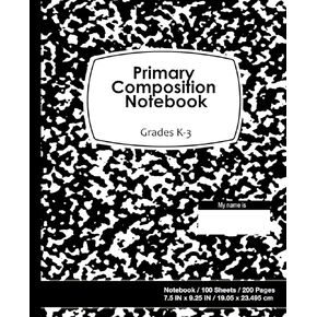Primary Composition Notebook: Marble Black