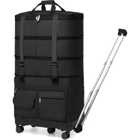 Expandable Collapsible Luggage with Telescoping Handle Foldable Suitcase with Removable Wheels Rolling Travel Duffel Bag for Men and Women
