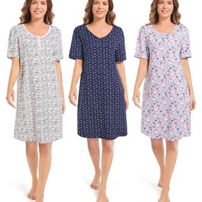 3 Pack Sleepshirts Women's Nightshirt Soft Nightgowns for Women Short Sleeve dress Sleepwear(S-3X)
