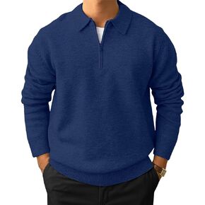 Men's Casual Knit Polo Sweater Classic Long Sleeve Thermal Basic Zip Collar Shirts