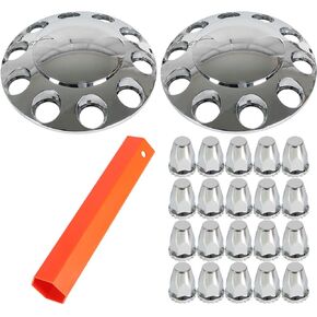 1-Pair ABS Chrome Front Wheel Covers Hub Axles 33mm Nut Covers for Semi-Truck 22.5" & 24.5" Wheels