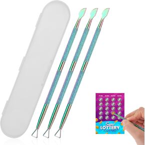 3PCS Lottery Ticket Scratcher Tool, Metal Lottery Scratcher, Scratch Off Tool, Lotto Scratcher Label Scraper for Lottery Ticket, Multi-Use Scraping Tool for Tickets Stickers Labels Films, Rainbow
