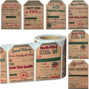 from Santa Gift Tag Stickers, Self-Adhesive Christmas Labels for Gift Wrapping, from The North Pole Stickers 2 x 3 Inches, 200 Count (Brown)