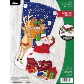 Bucilla, Santa's Toy Delivery, Felt Applique 18" Stocking Making Kit, Perfect for Holiday DIY Arts and Crafts Projects, 89709E
