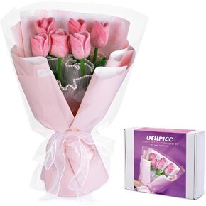 OEHPICC Needle Felting Kit, Tulip Bouquet Needle Felt Kit for Beginner with Basic Needle Felting Tools, Bouquet Packaging Materials and Instructions, for DIY Felting Starters